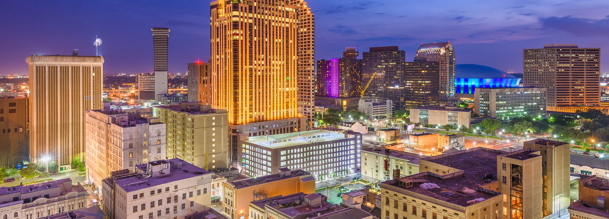New Orleans skyline at dusk